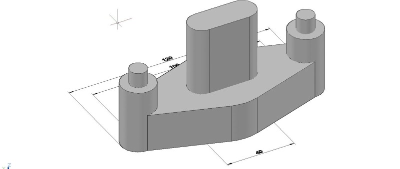 pieza mecanismo en 3d, con cotas de dimensiones