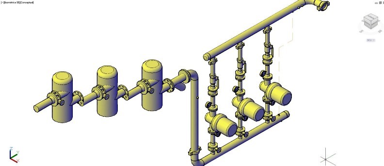 circuito conducción mecánica de válvulas y llaves en 3D