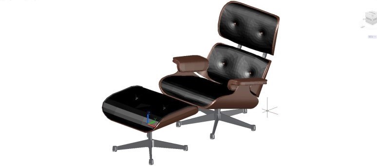 Sillón Lounge Chair Ottoman en 3 dimensiones con reposapiés. Sillón Eames Lounge.