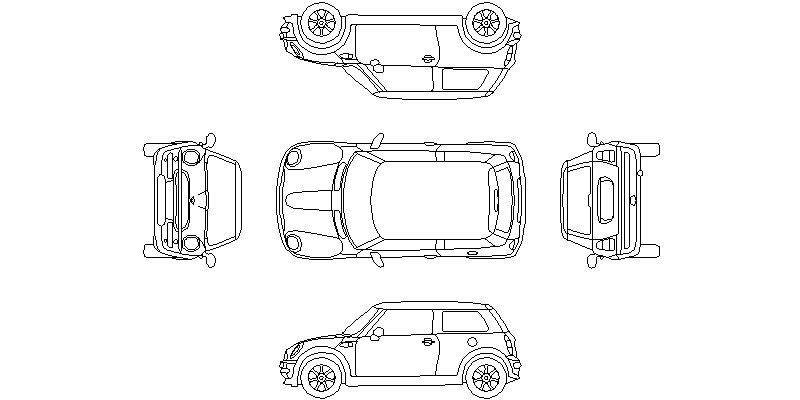 vistas completas de coche Mini Cooper en 2 dimensiones