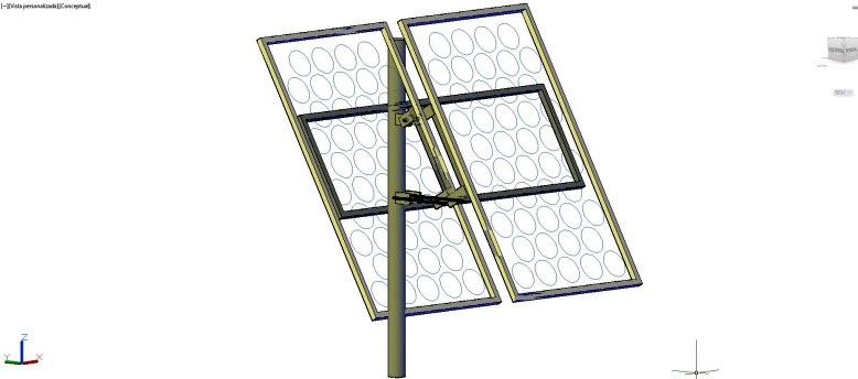 vista en 3 dimensiones de placa o panel solar con soporte.