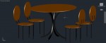 mesa redonda con patas de acero y cuatro sillas en 3 dimensiones