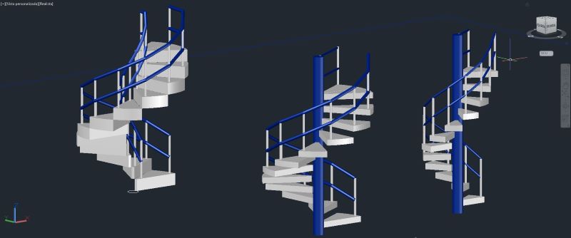 vistas en 3 dimensiones de escalera helicoidal o de caracol