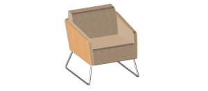 sillón monoplaza con base de patín y paneles de madera