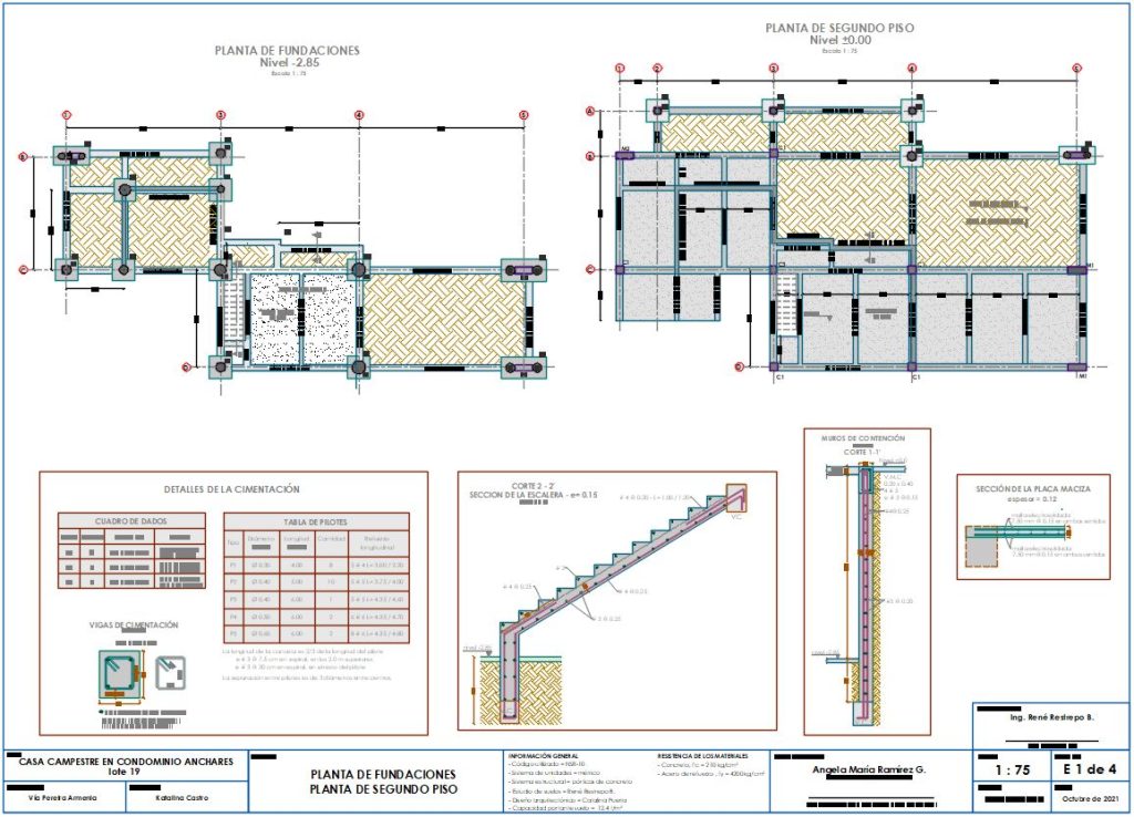 planos estructurales y detalles de cimentación de vivienda unifamiliar
