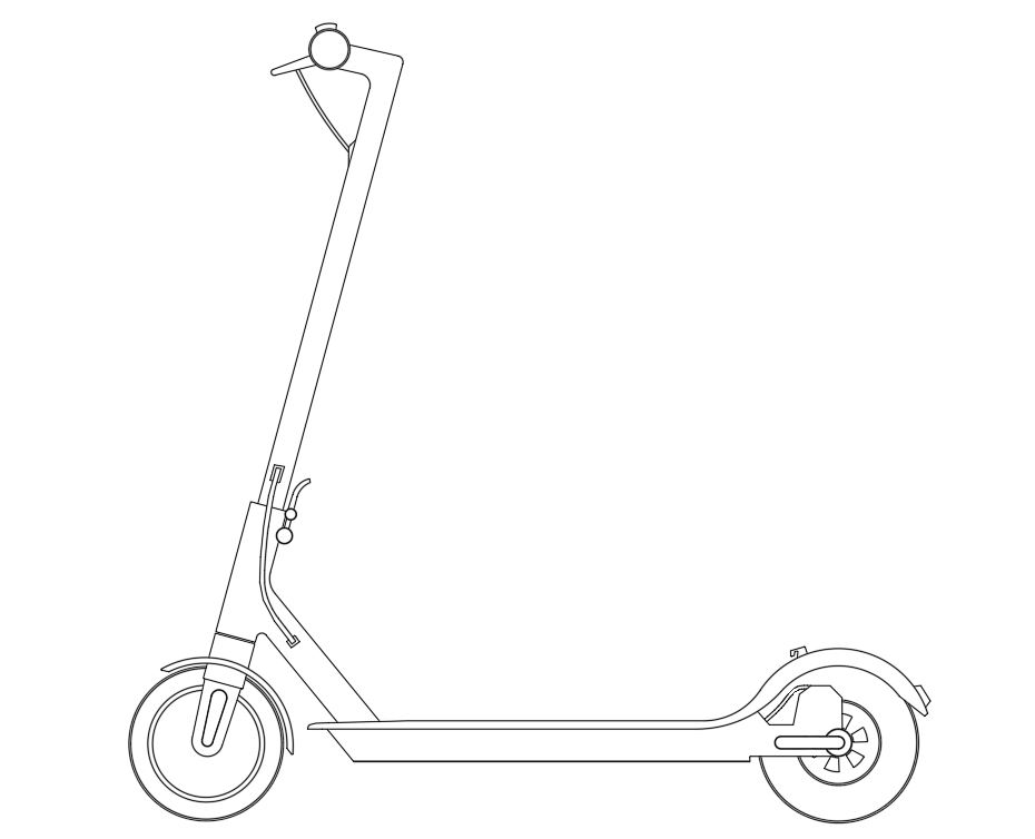 patinete eléctrico en alzado lateral